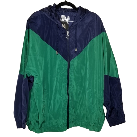 New Look‎ Sport Hooded Windbreaker Jacket Green Navy Blue Unisex Size 2X … - Picture 1 of 7